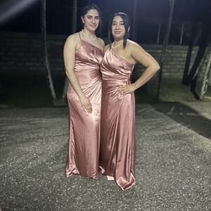 David's Bridal One-Shoulder Satin Dress in Pink